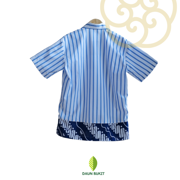 Kemeja Salur Stripe Putih Mix Batik Pria Oversize Premium - Image 2
